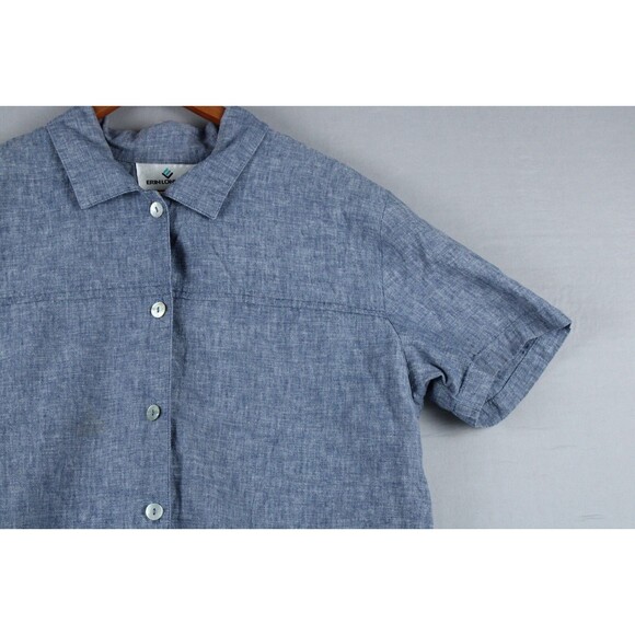 Vintage Erin London Linen Blend Button Up Shirt Size Large Blue Preppy Women - Picture 9 of 16